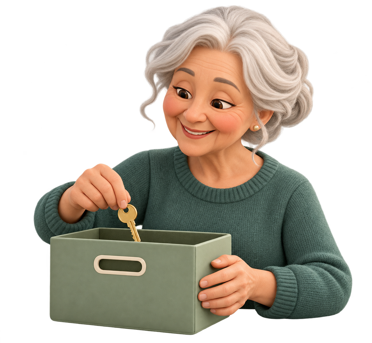 Older woman putting a key into a box