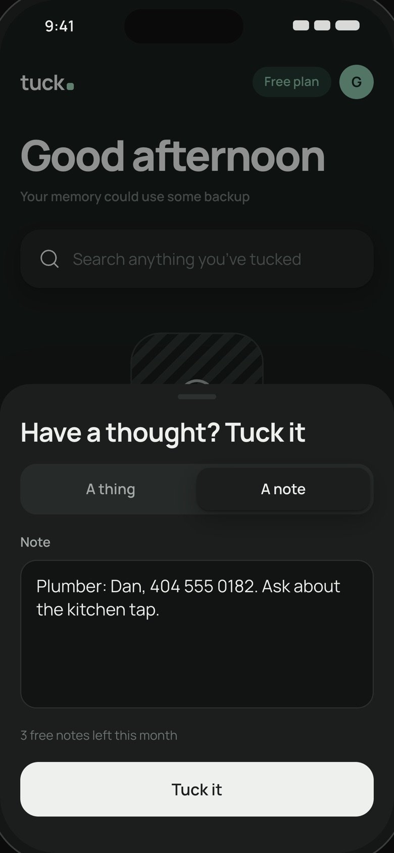 Writing a note in Tuck