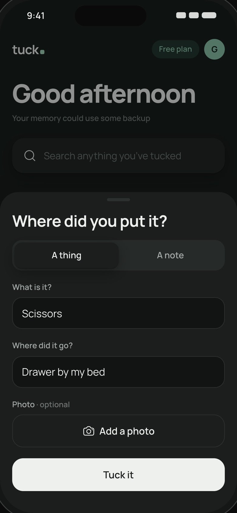 Tucking scissors into the drawer by the bed